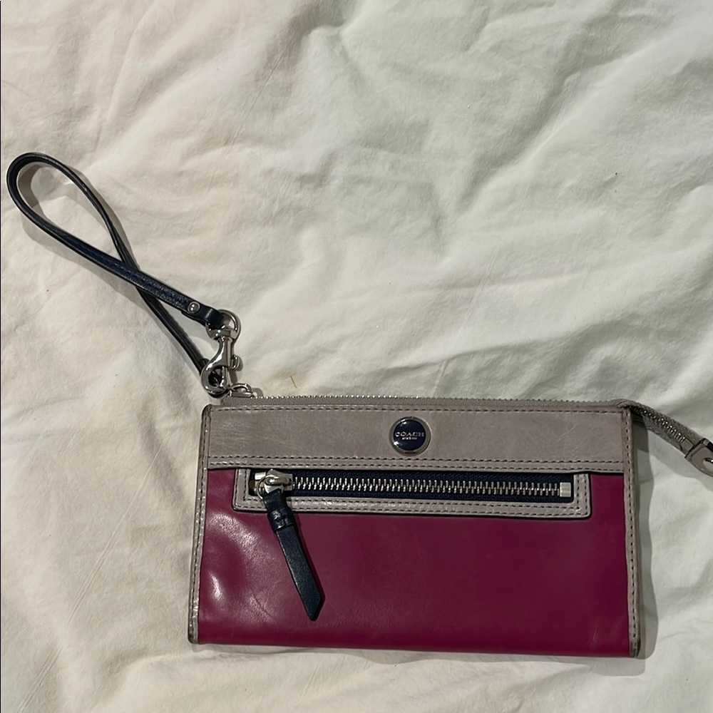Coach Pink and Gray Leather Wristlet Clutch